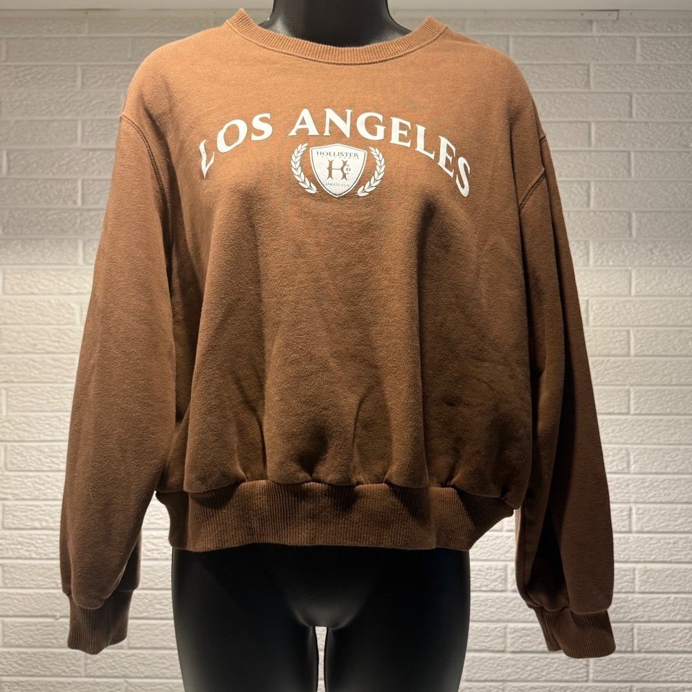 Hollister Los Angeles Brown Graphic Sweatshirt Crewneck Pullover Top - S‎